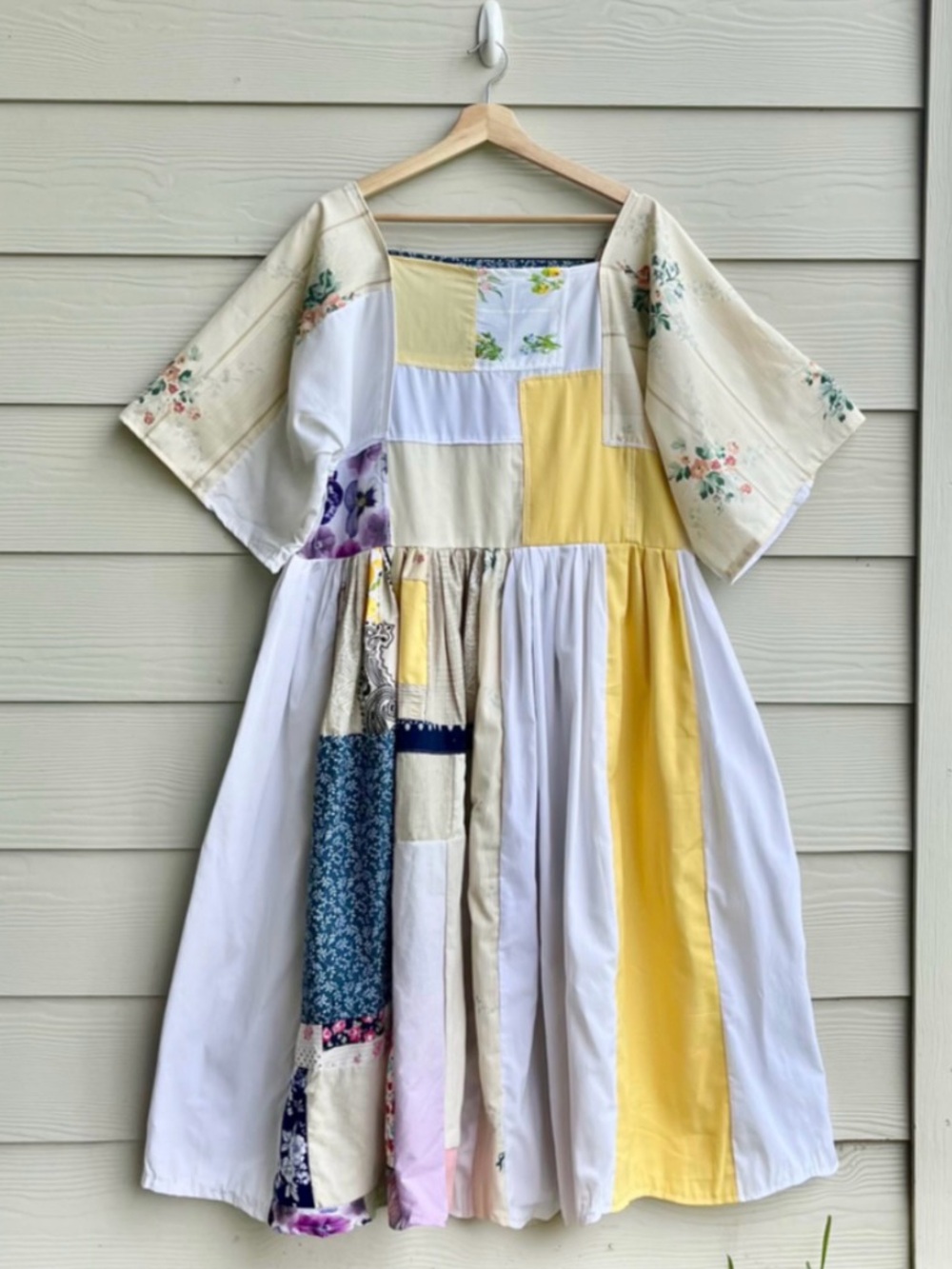 Earth-Toned | Handmade Quilted Patchwork Dress SKU 05216 One Size Fits All - Picture 4 of 11